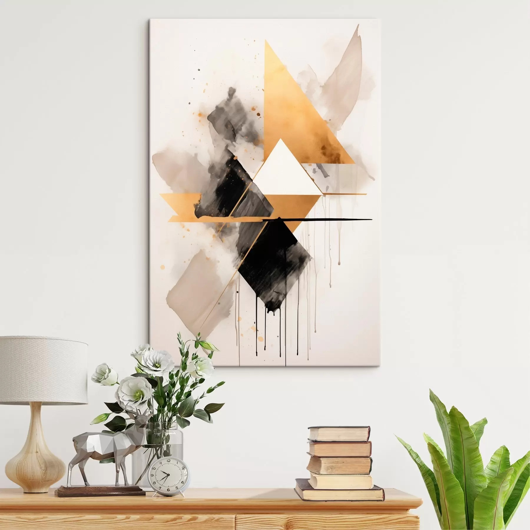 fotótapéta Geometria háromszögekkel és fekete rombuszokkal, bézs színű vonásokkal s46539