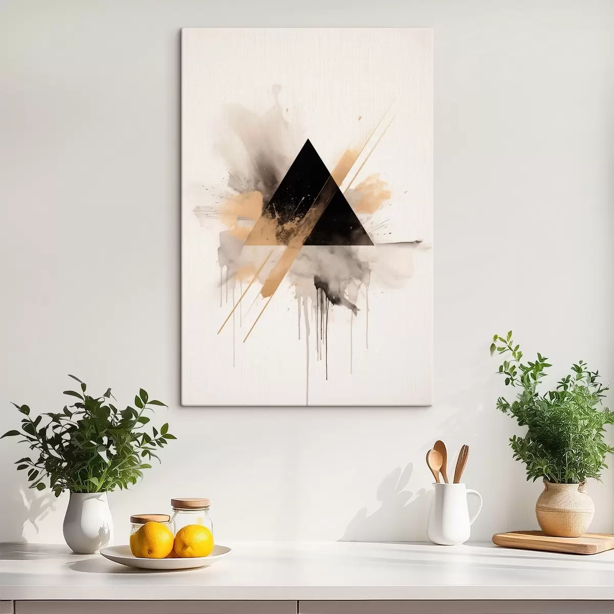 fotótapéta Geometria: fekete háromszög világos foltokkal és vonalakkal s46540