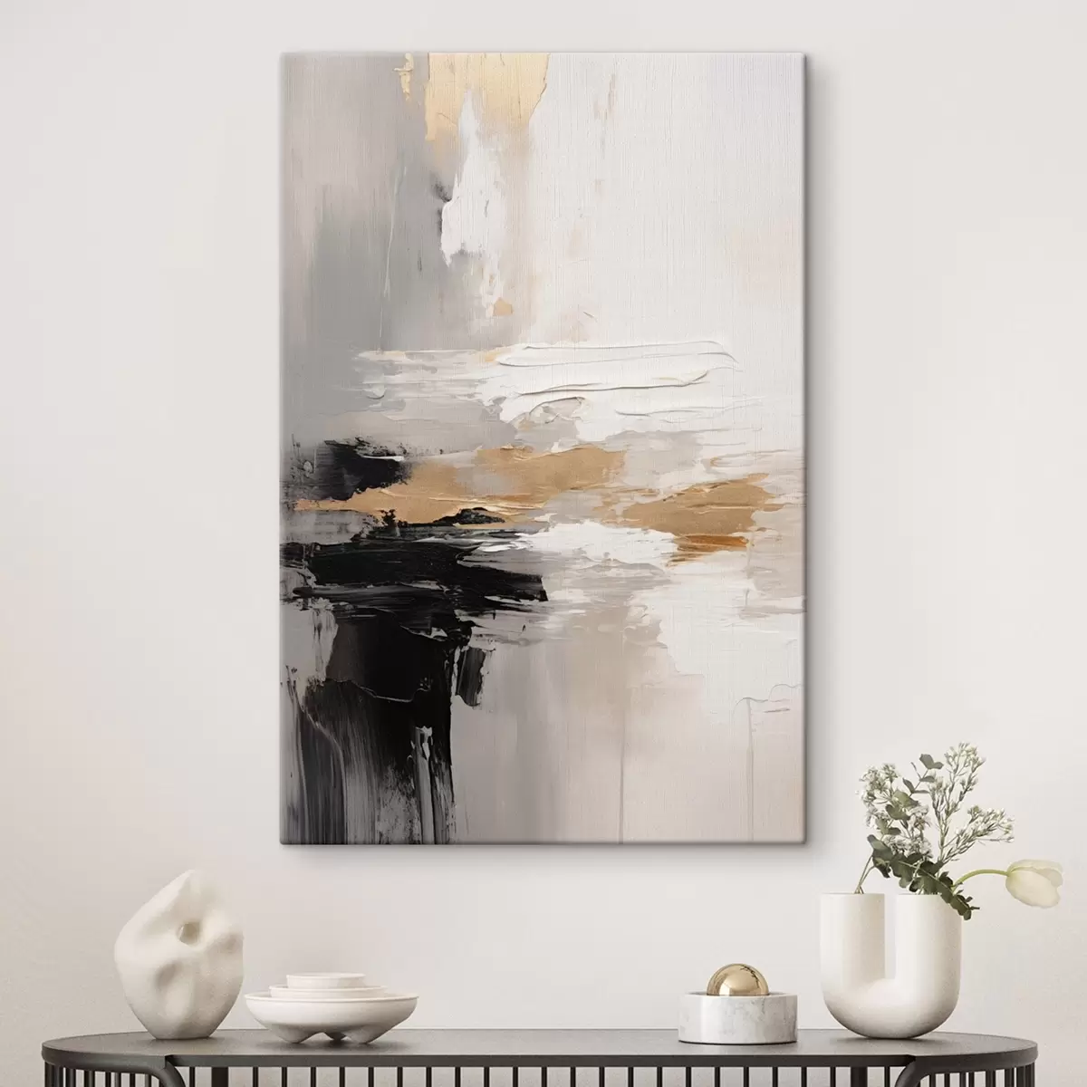 fotótapéta Nude tónusú ecsetvonások kontrasztos fekete és okker réteggel s46544