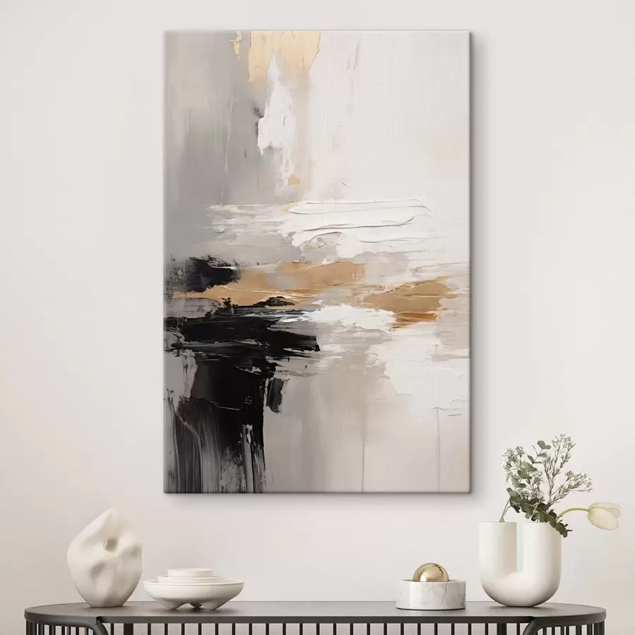 fotótapéta Nude tónusú ecsetvonások kontrasztos fekete és okker réteggel s46544