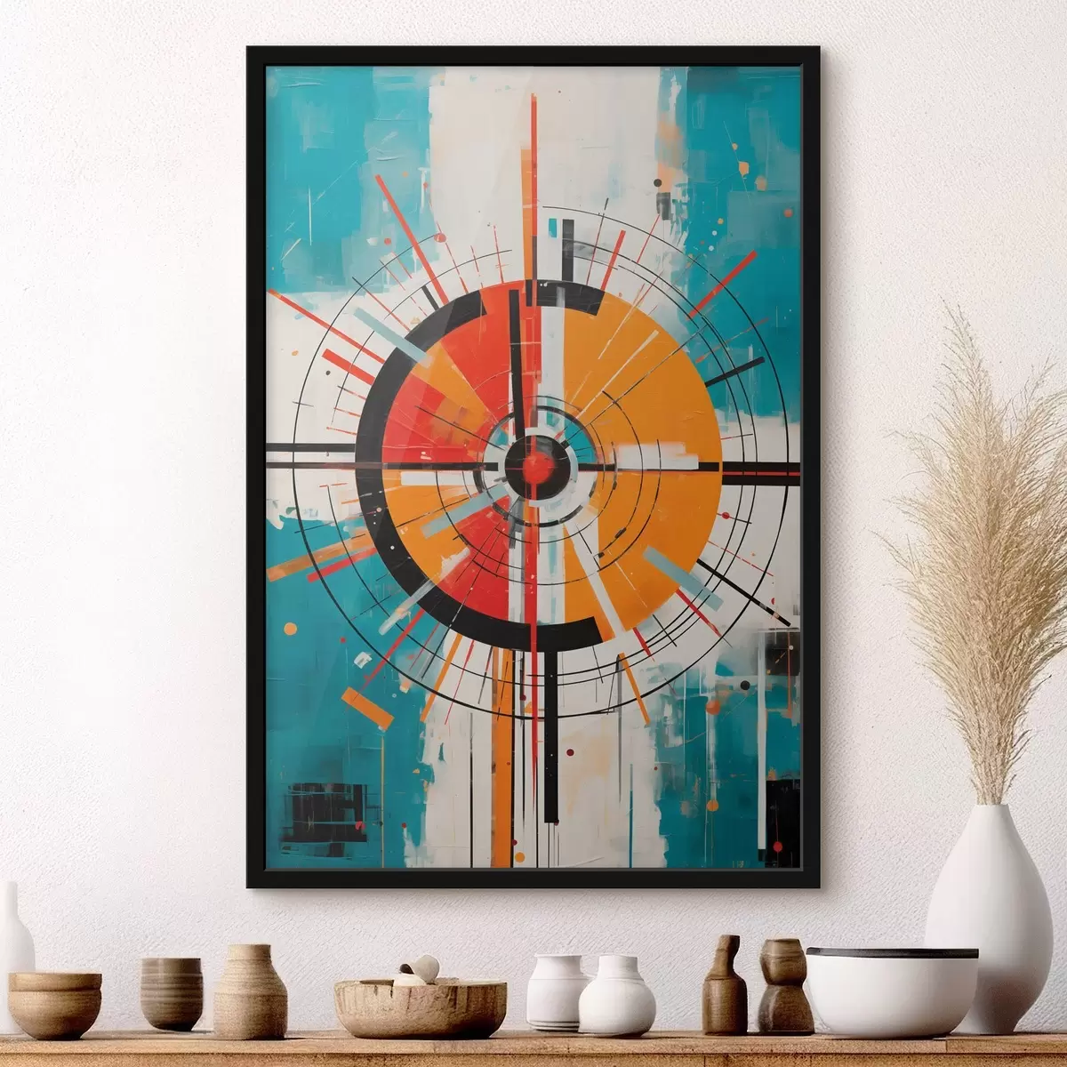 Plakát a sziklán Koncentrikus célpont, zöldes-kék és narancssárga szegmensekkel f46486