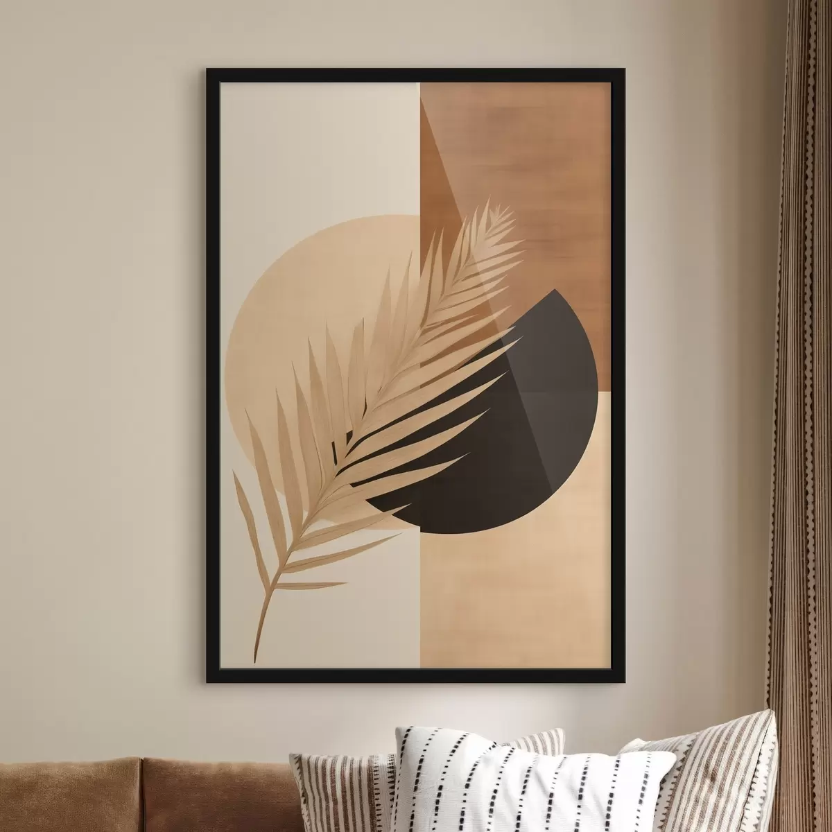 Plakát a sziklán Pálmalevél terrakotta és krém színű geometriai mintával f46490