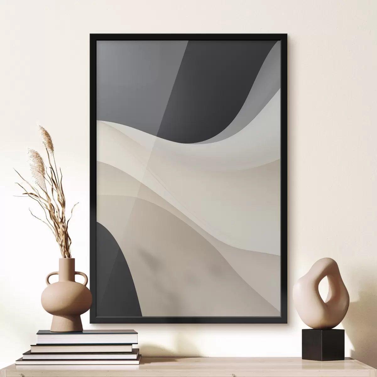 Plakát a sziklán Réteges, áramló görbék fekete, krém és szürkésbarna színben f46492
