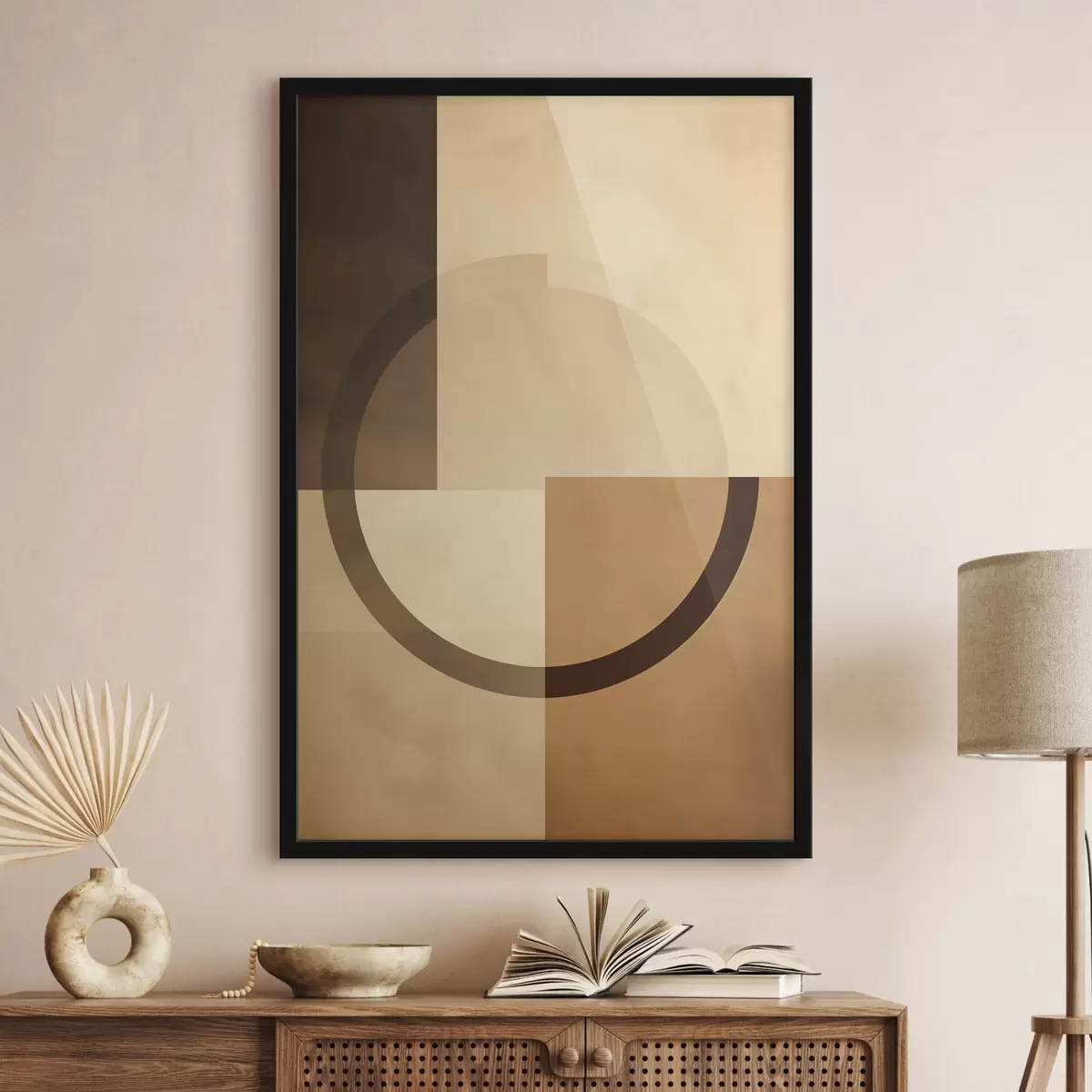 Plakát a sziklán Halvány négyzetek áttetsző gyűrűvel, meleg földszínekkel f46498