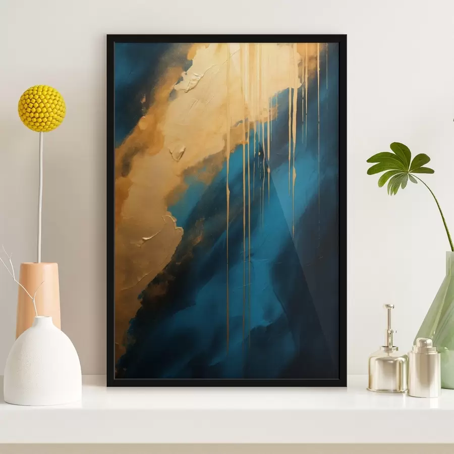 fotószőnyeg Zöldeskék és mélykék absztrakt, áramló meleg fénycsóvával f46509