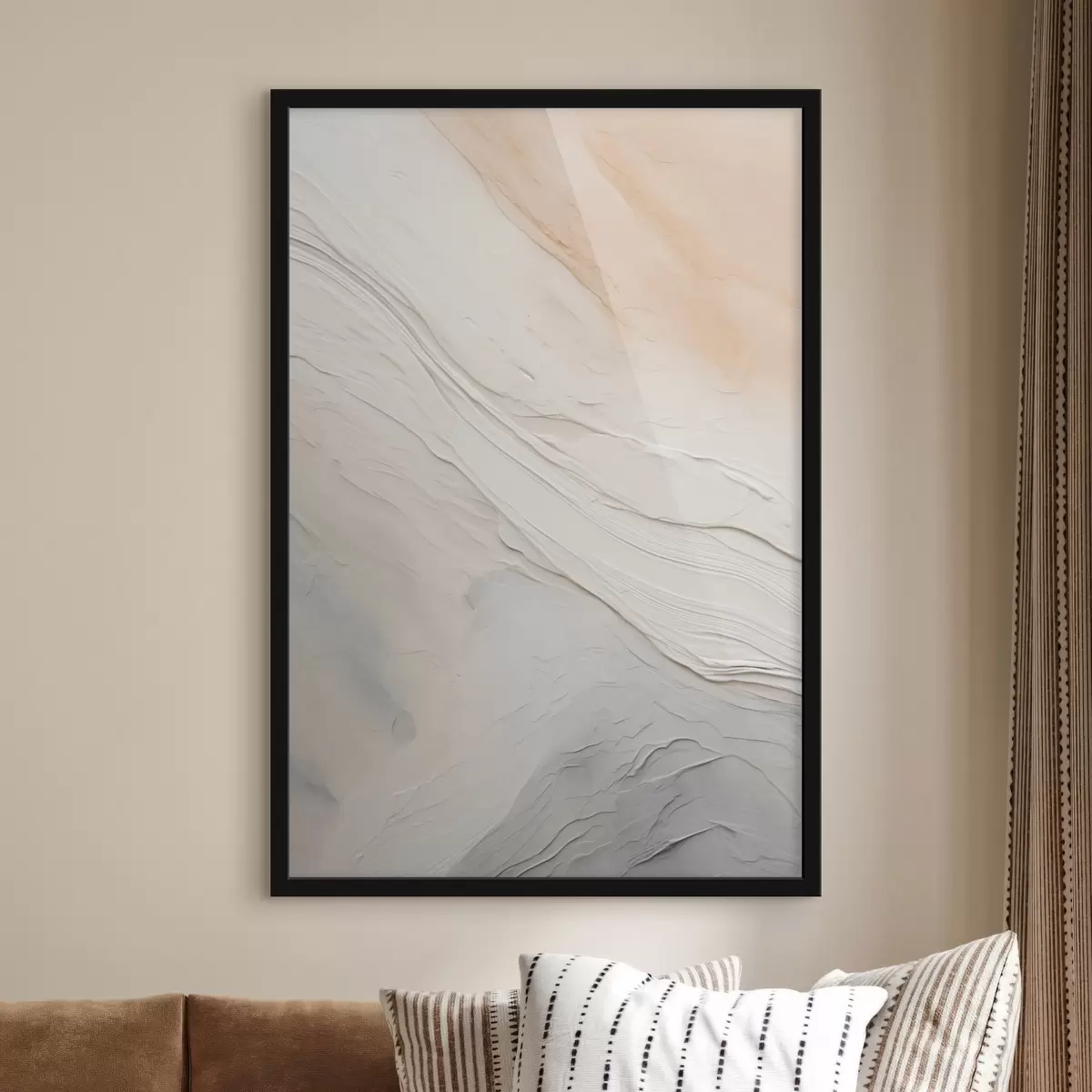 Plakát a sziklán Texturált vakolat hullámok lágy elefántcsont és homok árnyalatokban f46510