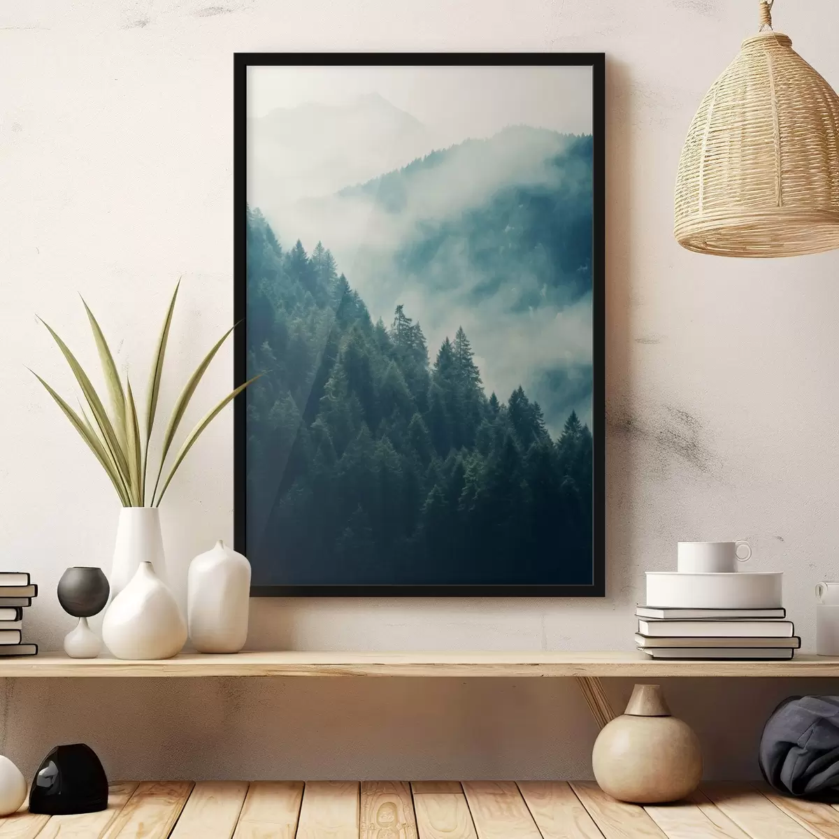 Plakát a sziklán Ködös hegygerincek és sötét tűlevelű erdő f46518