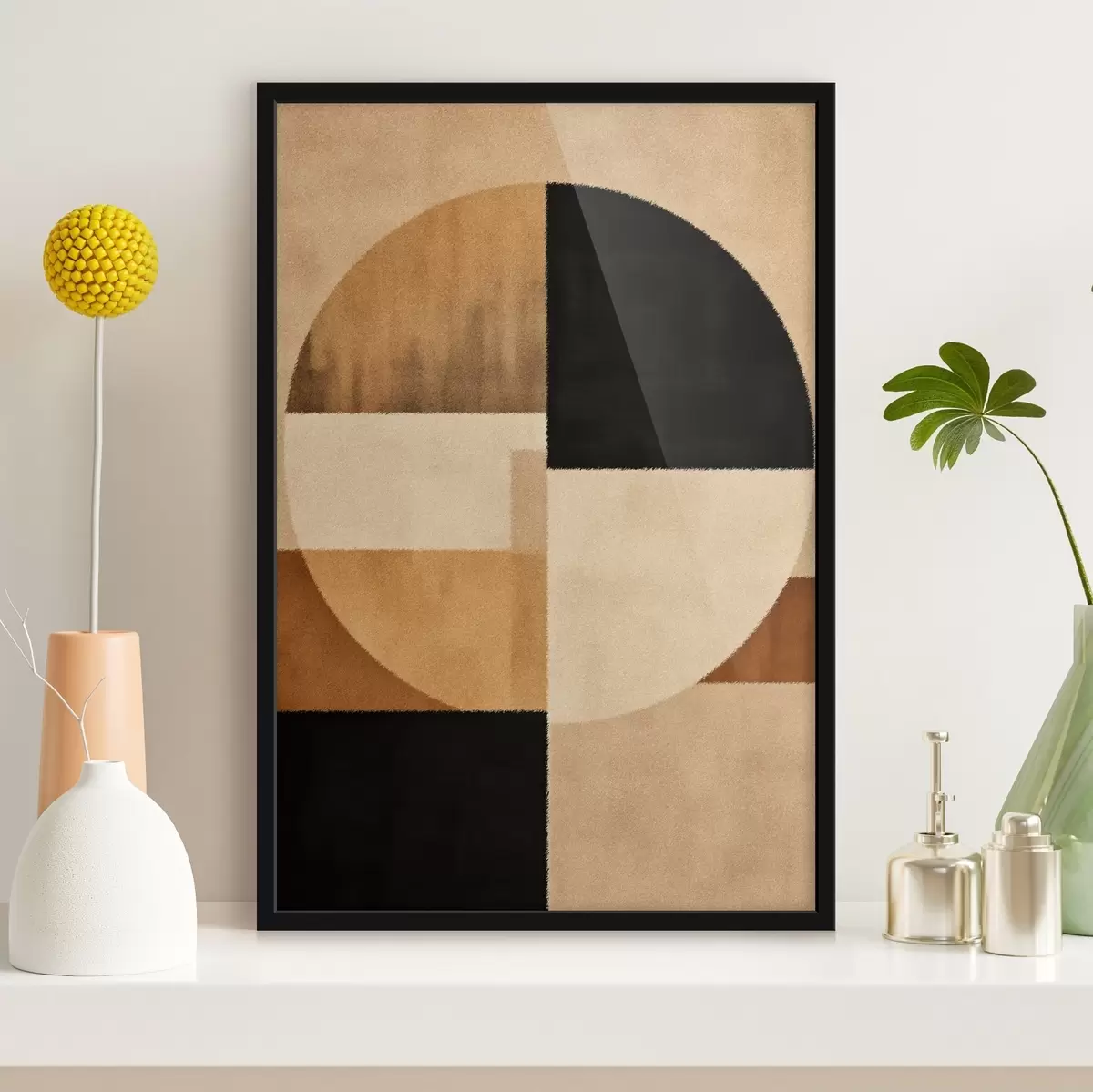 Plakát a sziklán Félkörök és négyzetek meleg tónusokban, puha textúrával f46531