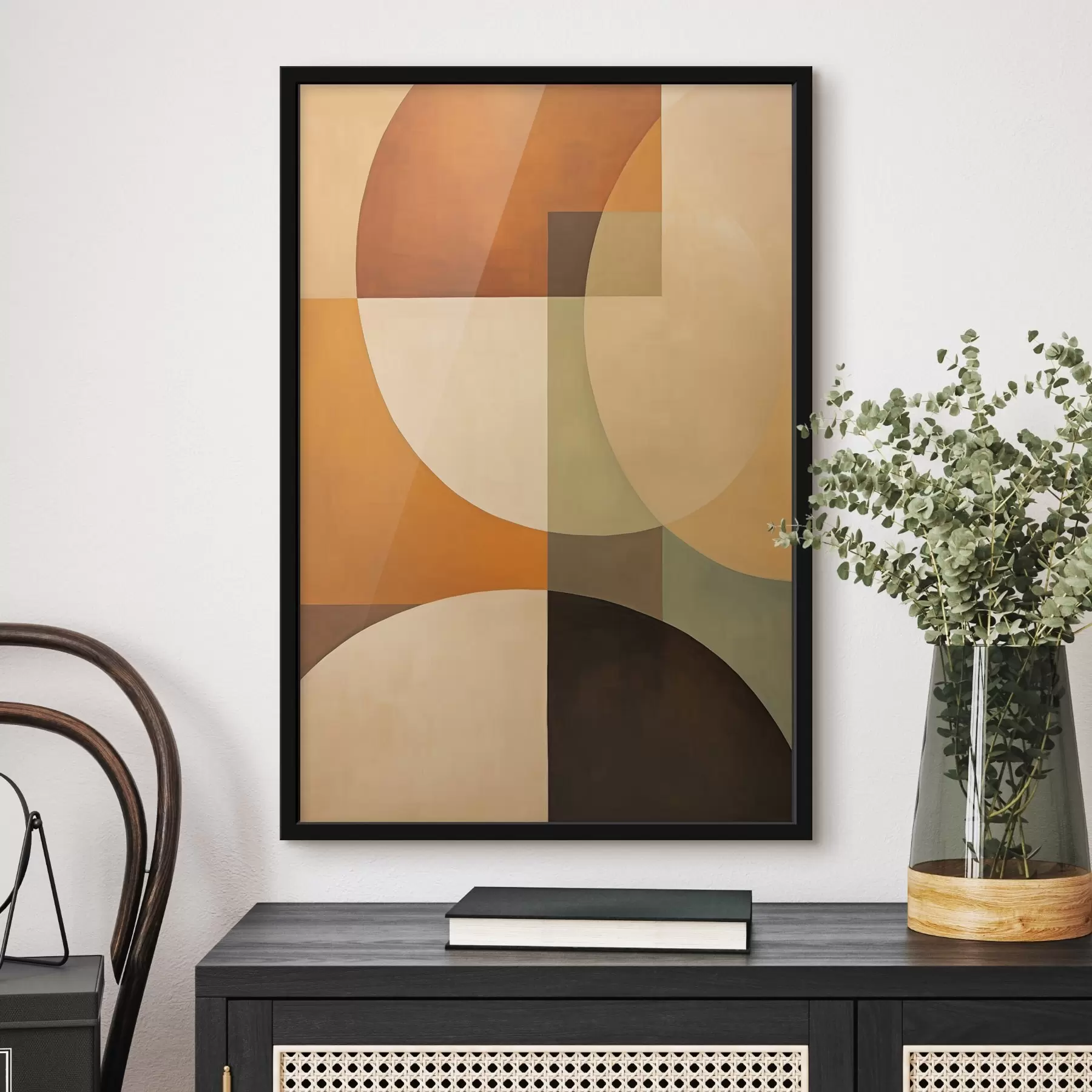 fotószőnyeg Nagy, egymást keresztező formák terrakotta-olajzöld árnyalatokban f46533