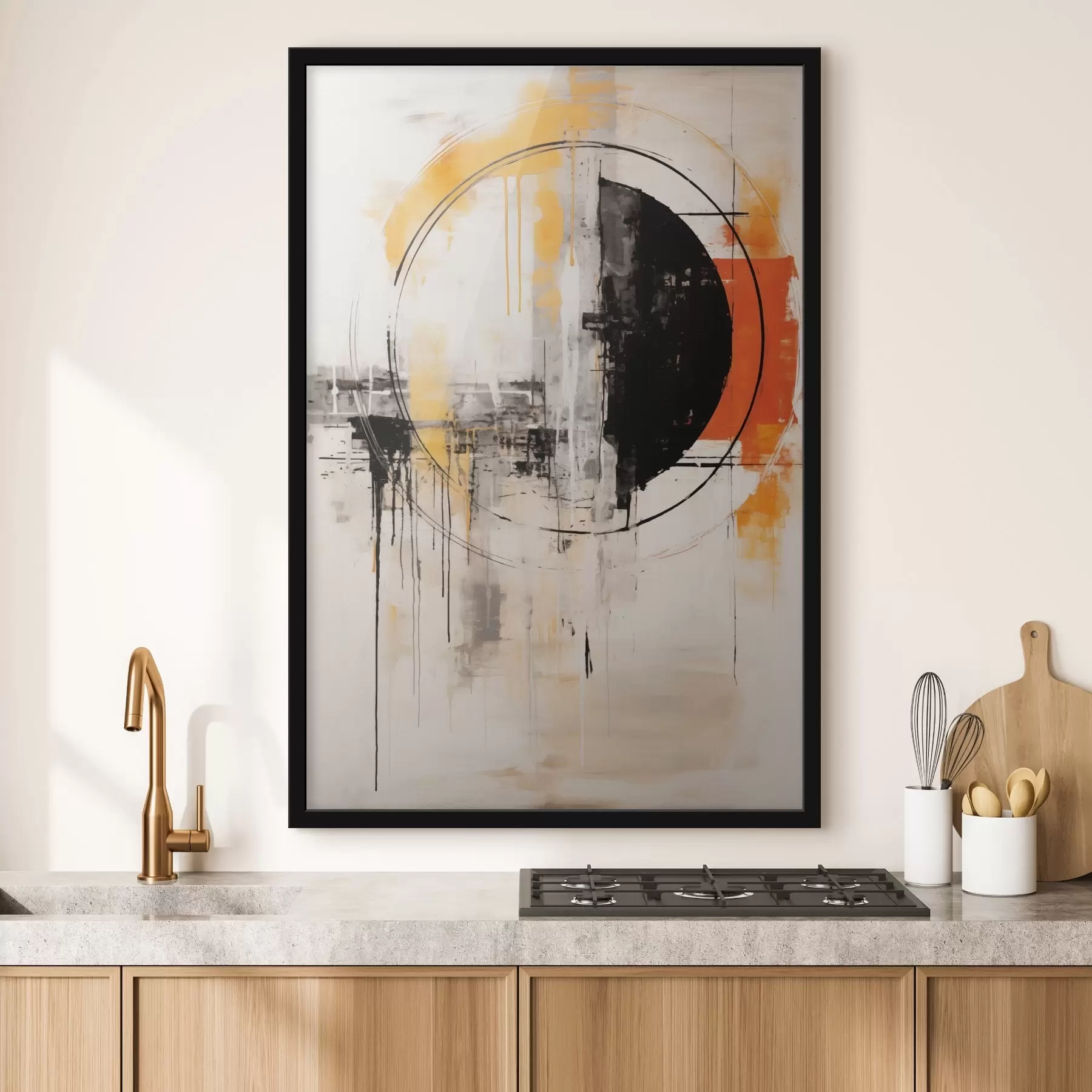 fotószőnyeg Monokróm narancssárga kör texturált cseppekkel f46536