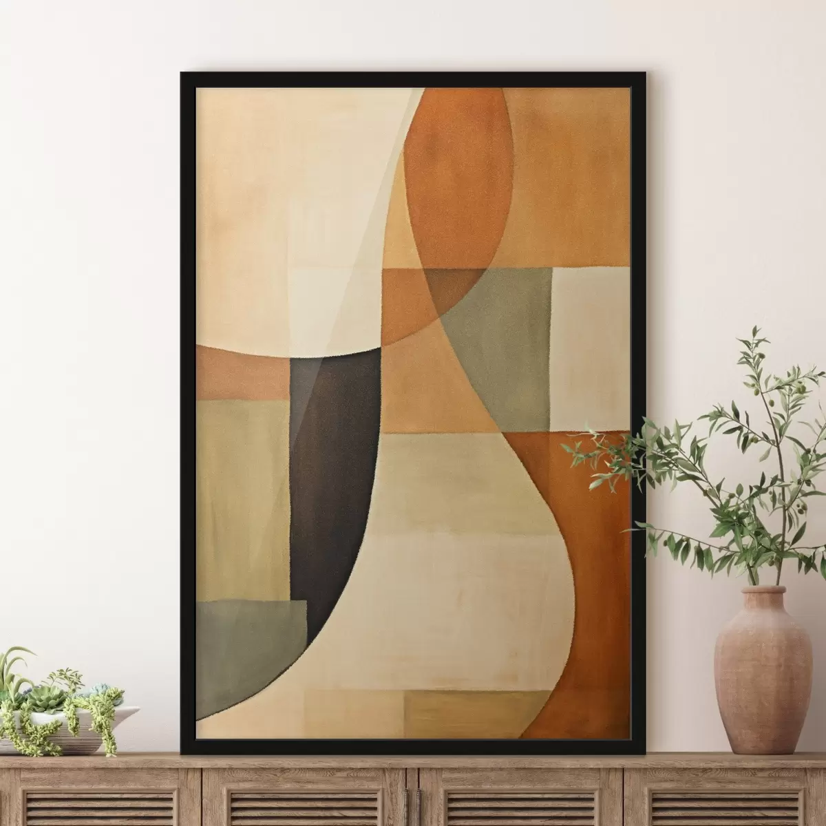 Plakát a sziklán Lágy geometrikus mezők meleg, természetes színpalettában f46538