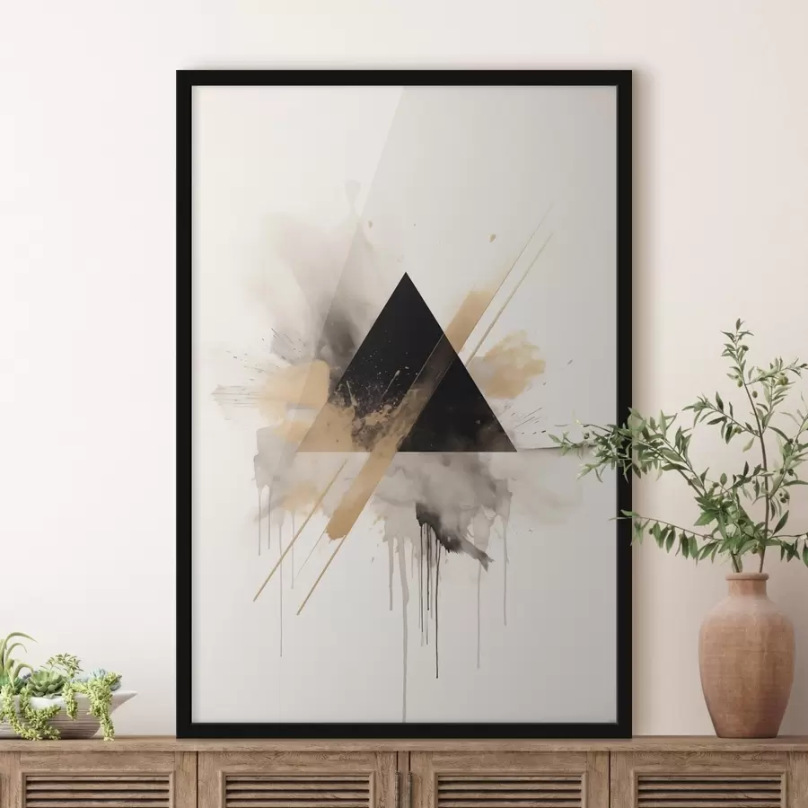 fotószőnyeg Geometria: fekete háromszög világos foltokkal és vonalakkal f46540