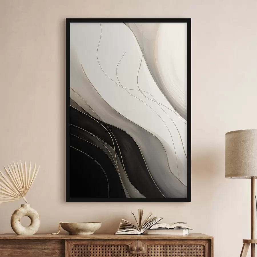 fotószőnyeg Fekete és bézs hullámok finom okker vonalakkal f46541