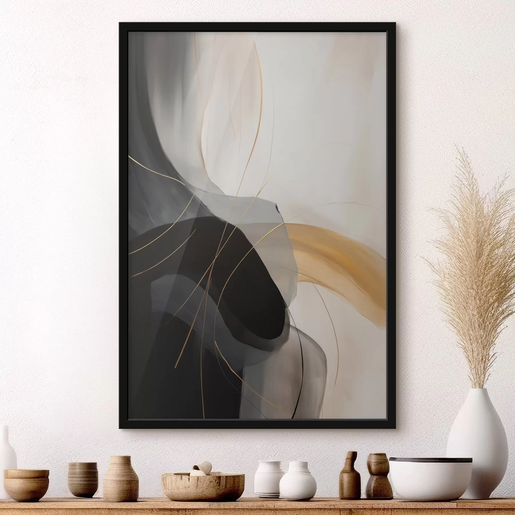 fotószőnyeg Puha ívek feketében és bézsben, meleg akcentussal f46542