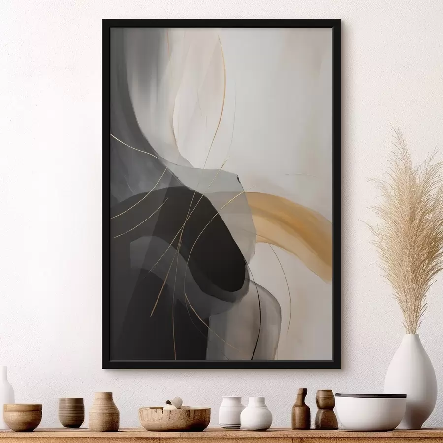 fotószőnyeg Puha ívek feketében és bézsben, meleg akcentussal f46542