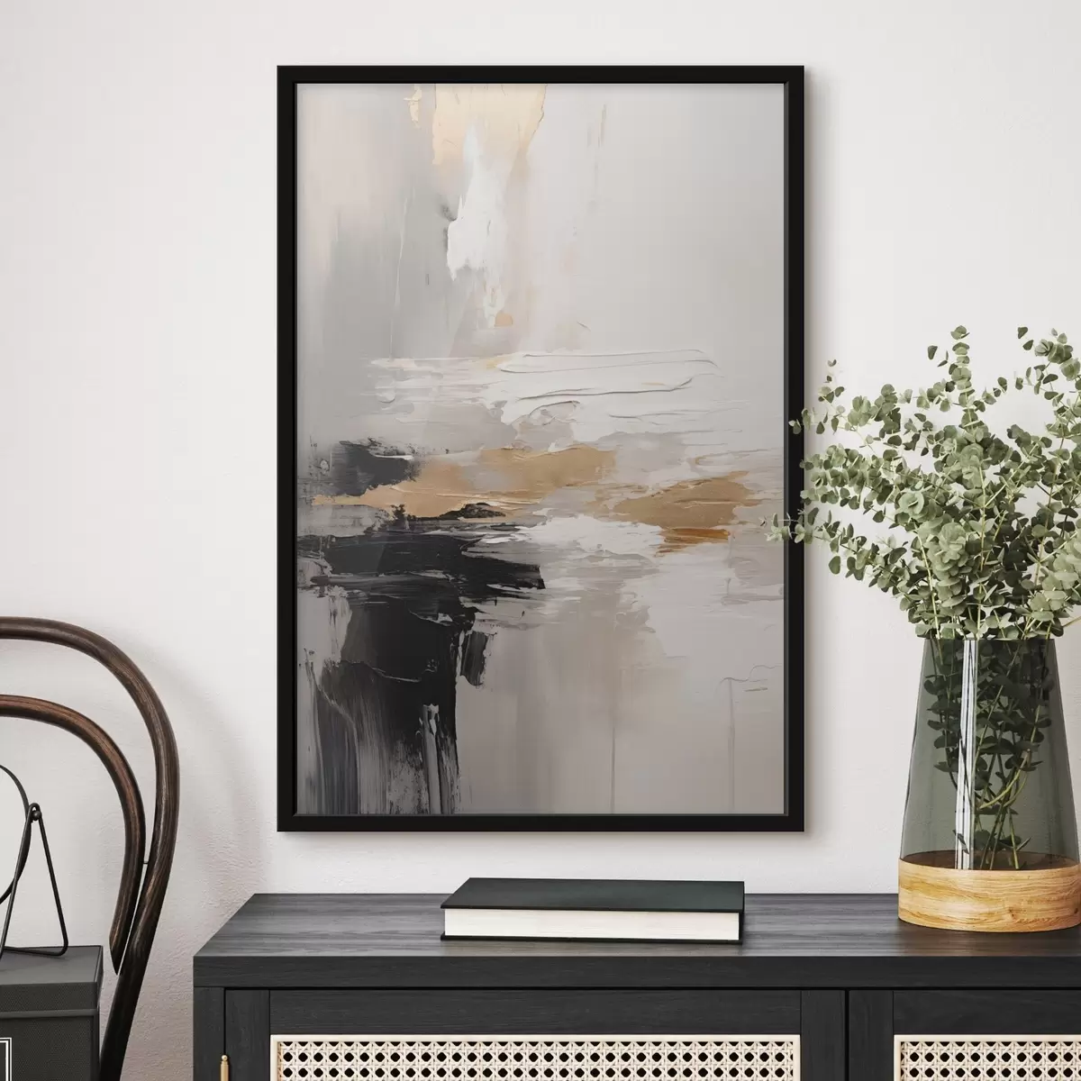 Plakát a sziklán Nude tónusú ecsetvonások kontrasztos fekete és okker réteggel f46544