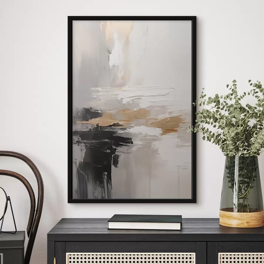 fotószőnyeg Nude tónusú ecsetvonások kontrasztos fekete és okker réteggel f46544