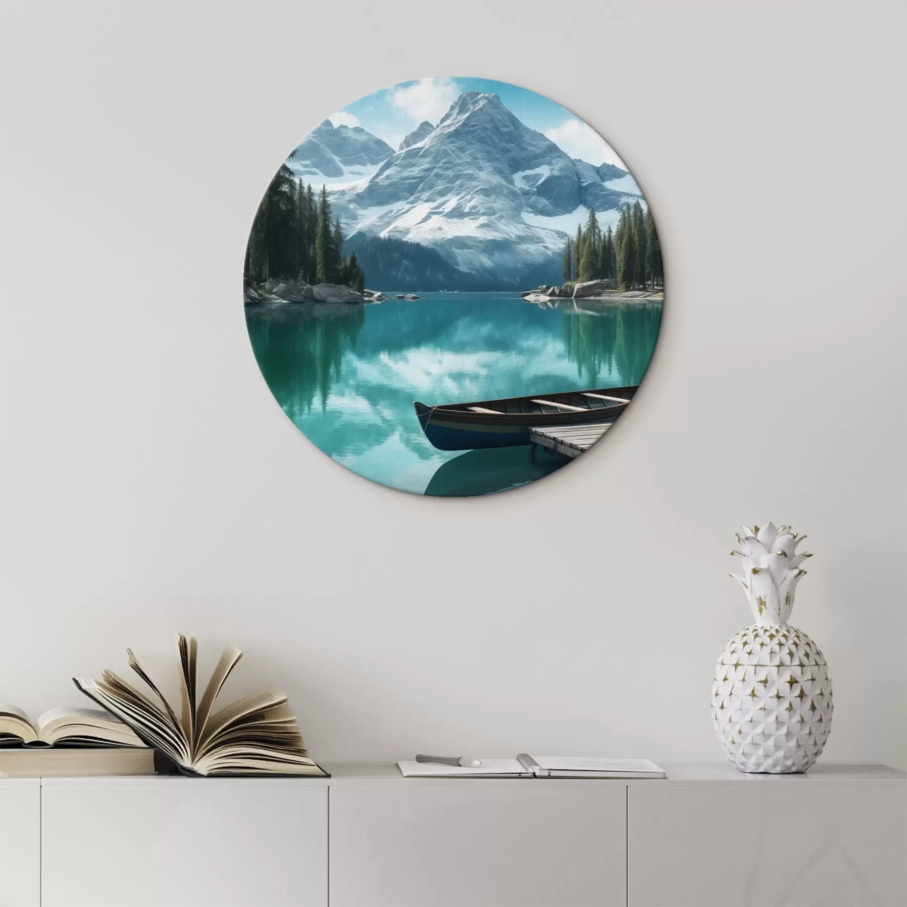 fotótapéta Alpesi tó kenuval és havas csúcsokkal r46481