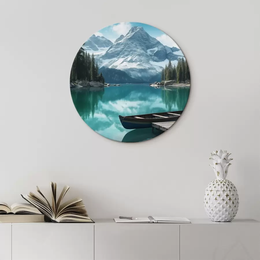 fotótapéta Alpesi tó kenuval és havas csúcsokkal r46481