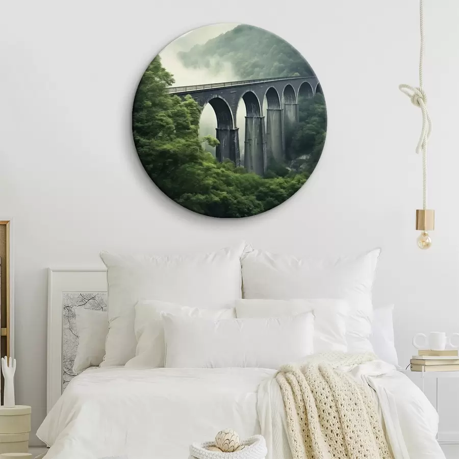 fotótapéta Kőviadukt a ködös, erdős völgy felett r46483