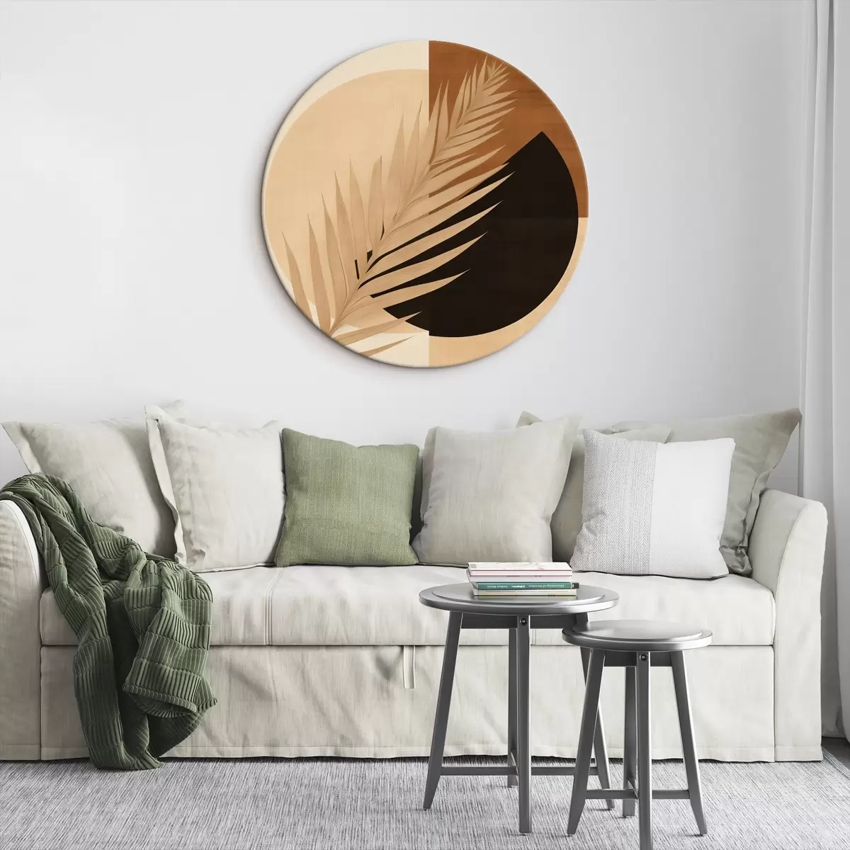 Kerek festmények Pálmalevél terrakotta és krém színű geometriai mintával r46490
