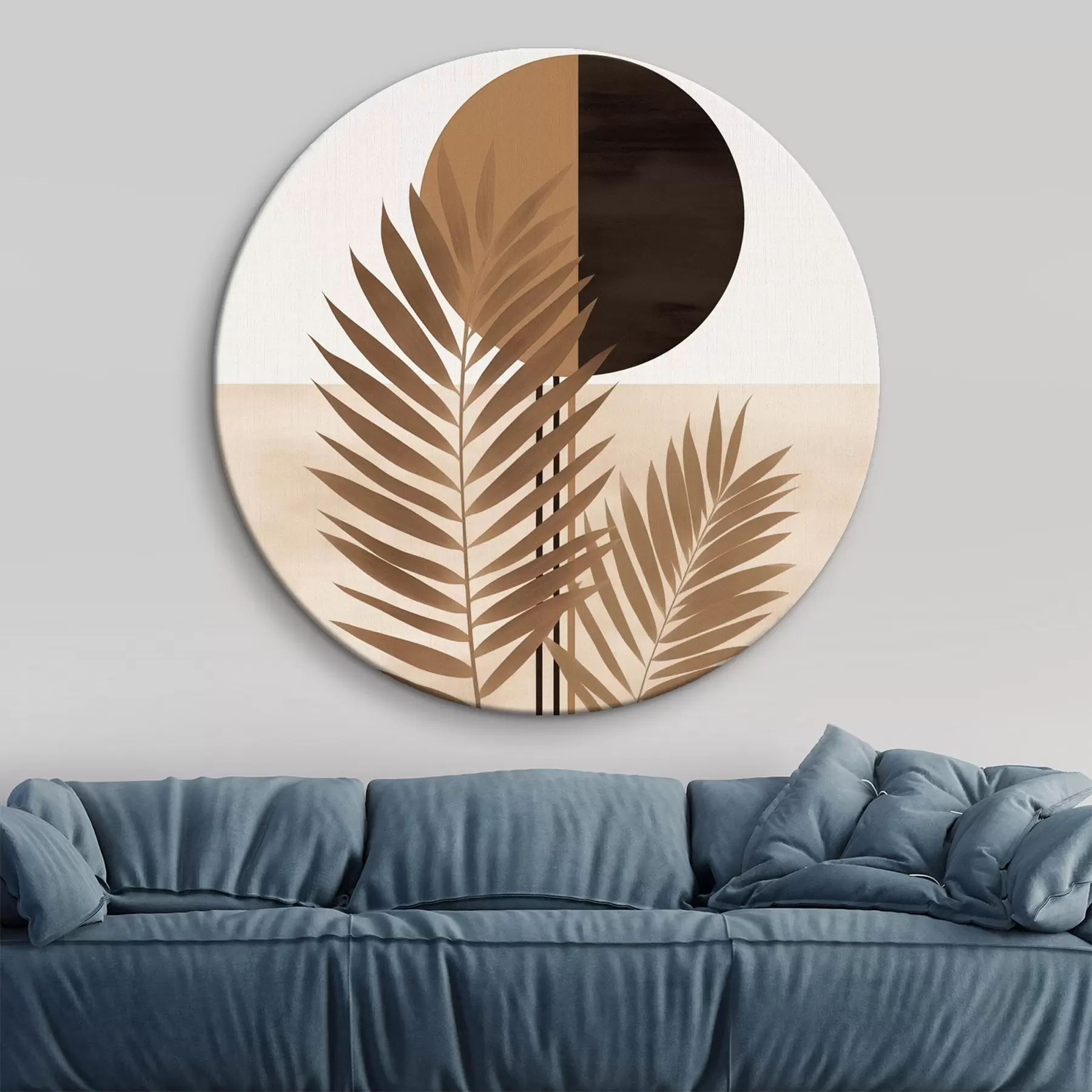 fotótapéta Két pálmalevél, hasított kör alakú napmotívummal r46491