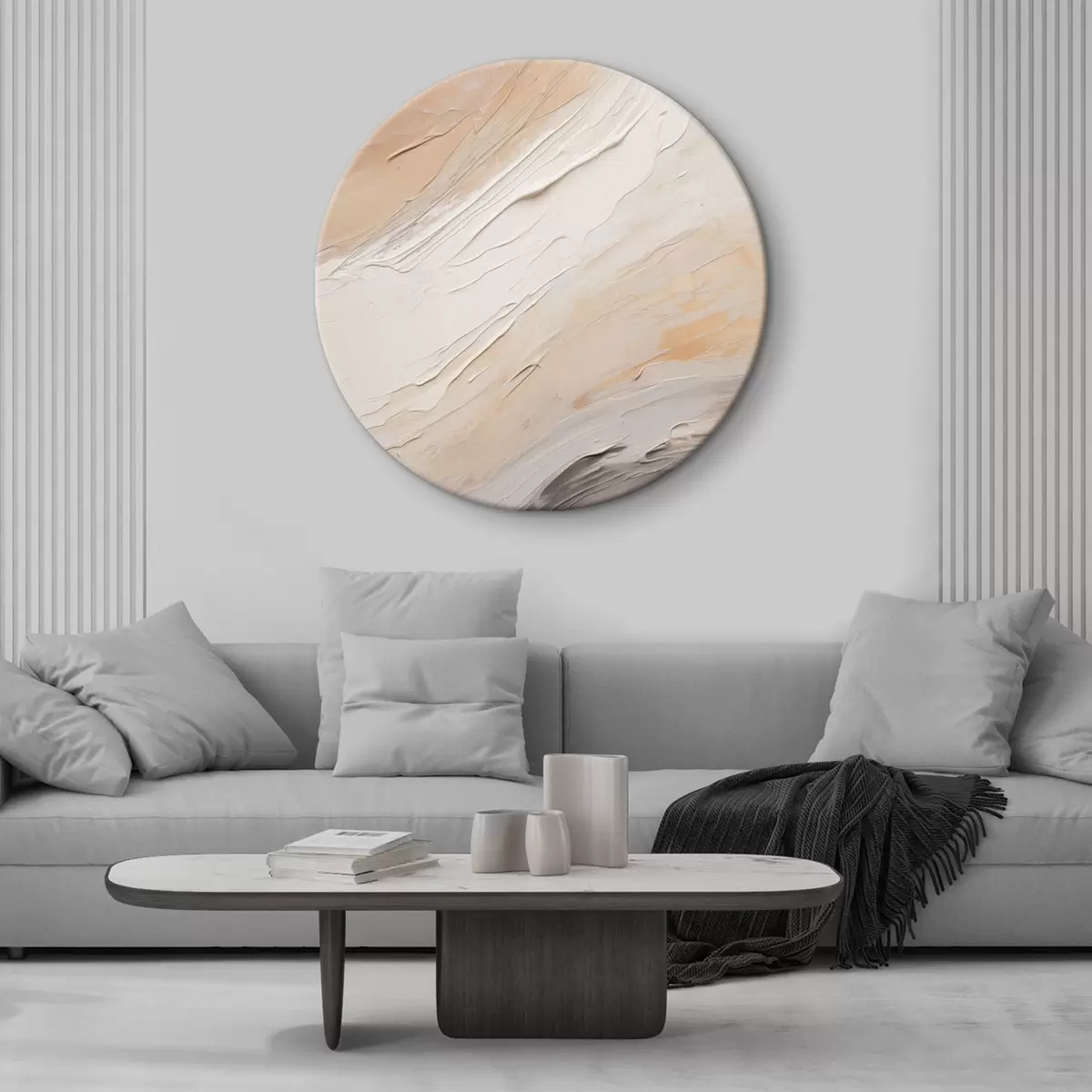 Kerek festmények Texturált vakolat meleg bézs színben, lágy szürkével r46511