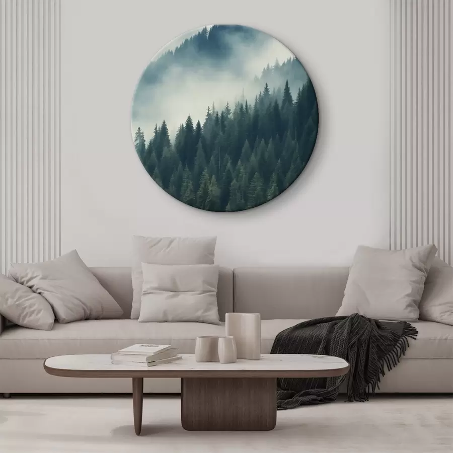 fotótapéta Köd a tűlevelű lejtők felett, mélyzöld árnyalatok r46516