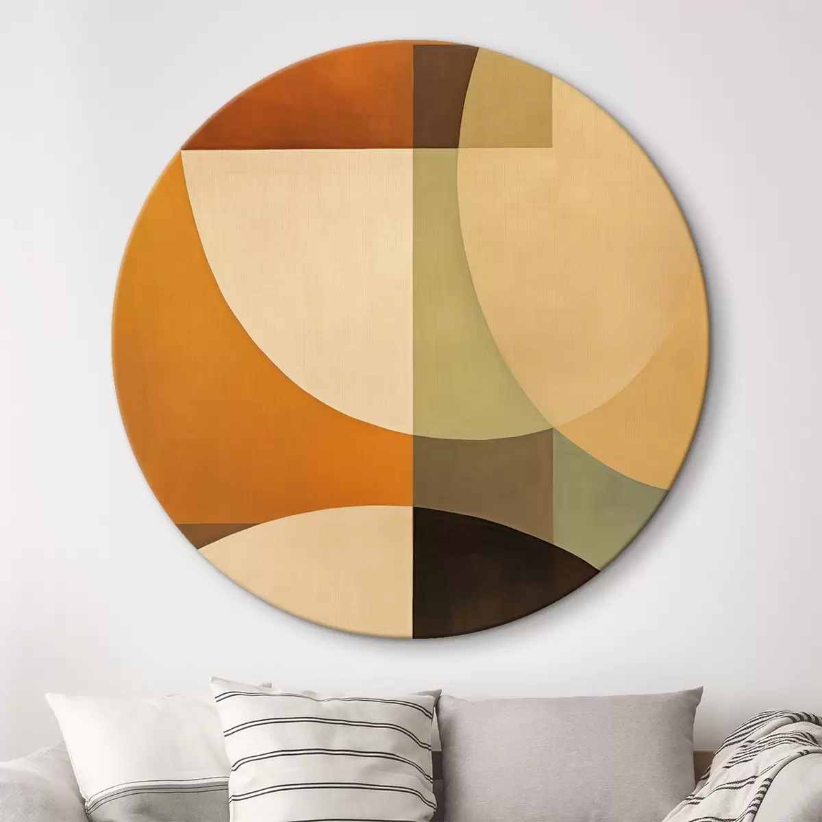 Kerek festmények Nagy, egymást keresztező formák terrakotta-olajzöld árnyalatokban r46533