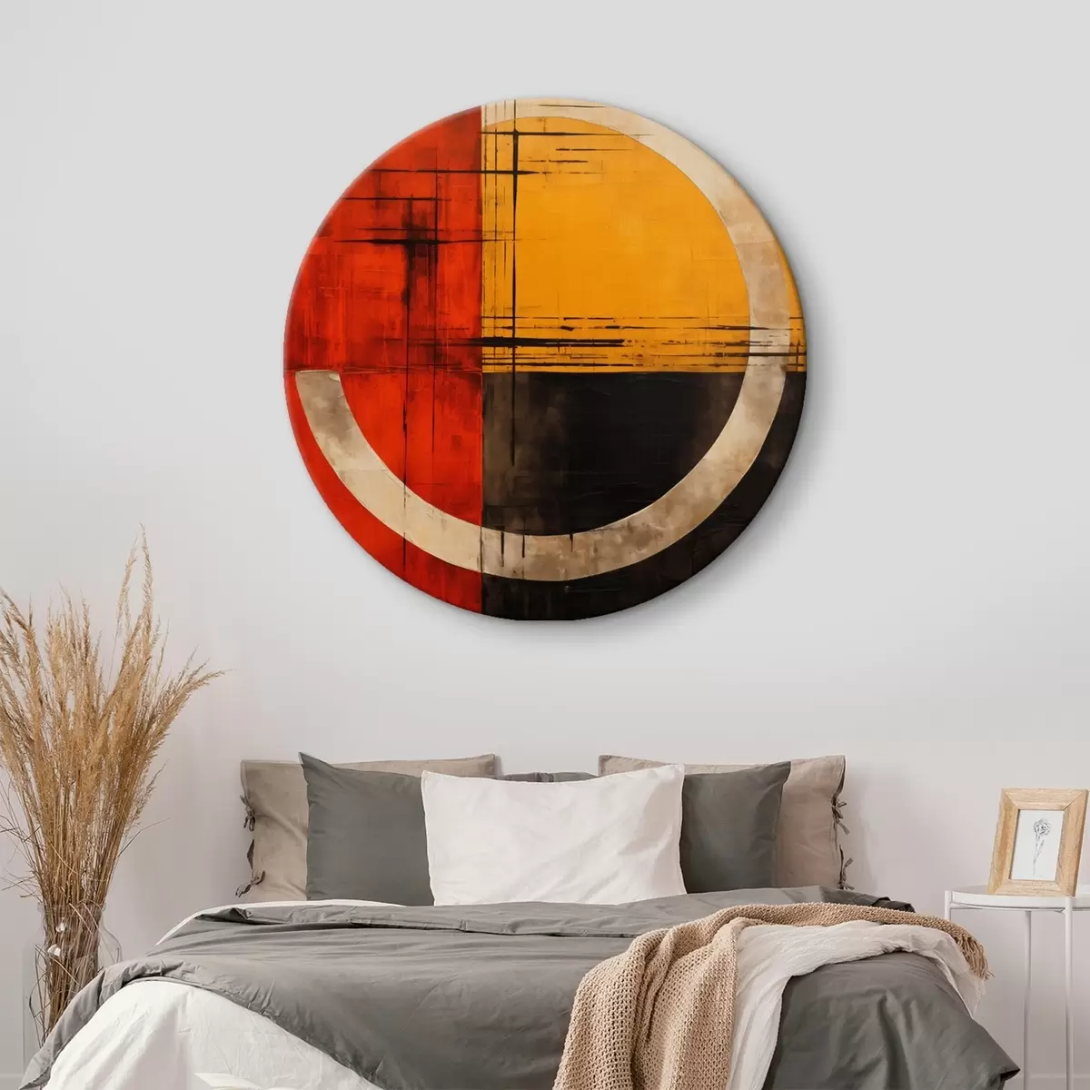 Kerek festmények Absztrakt kör vörös-fekete háttérrel és vonalakkal r46535