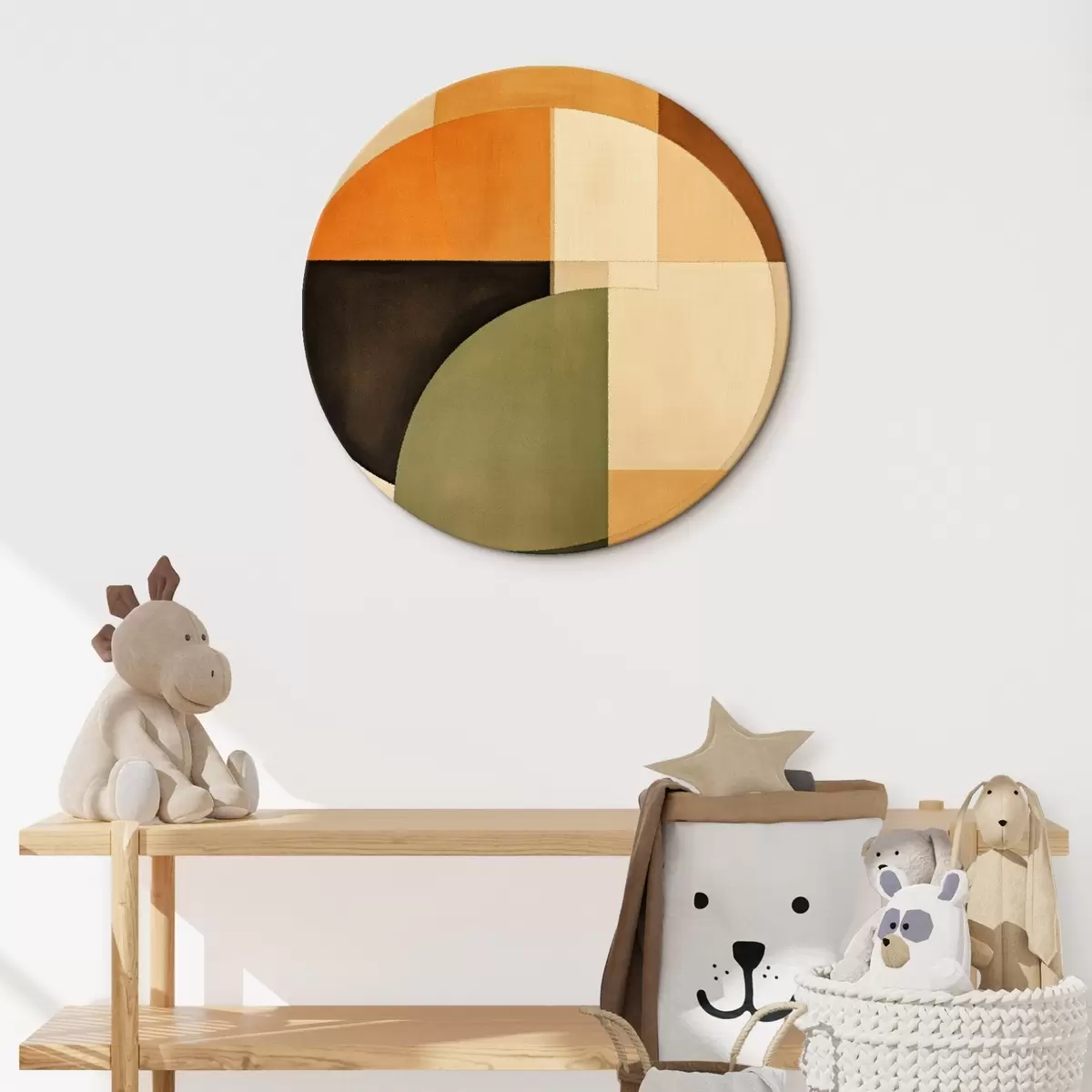 Kerek festmények Keresztbe futó körök homok-olajzöld színpalettán r46537