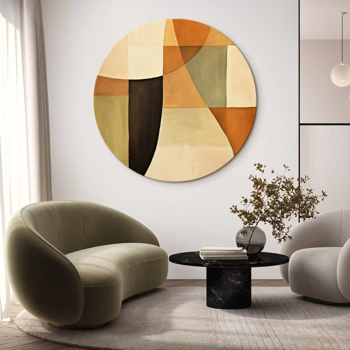Kerek festmények Lágy geometrikus mezők meleg, természetes színpalettában r46538