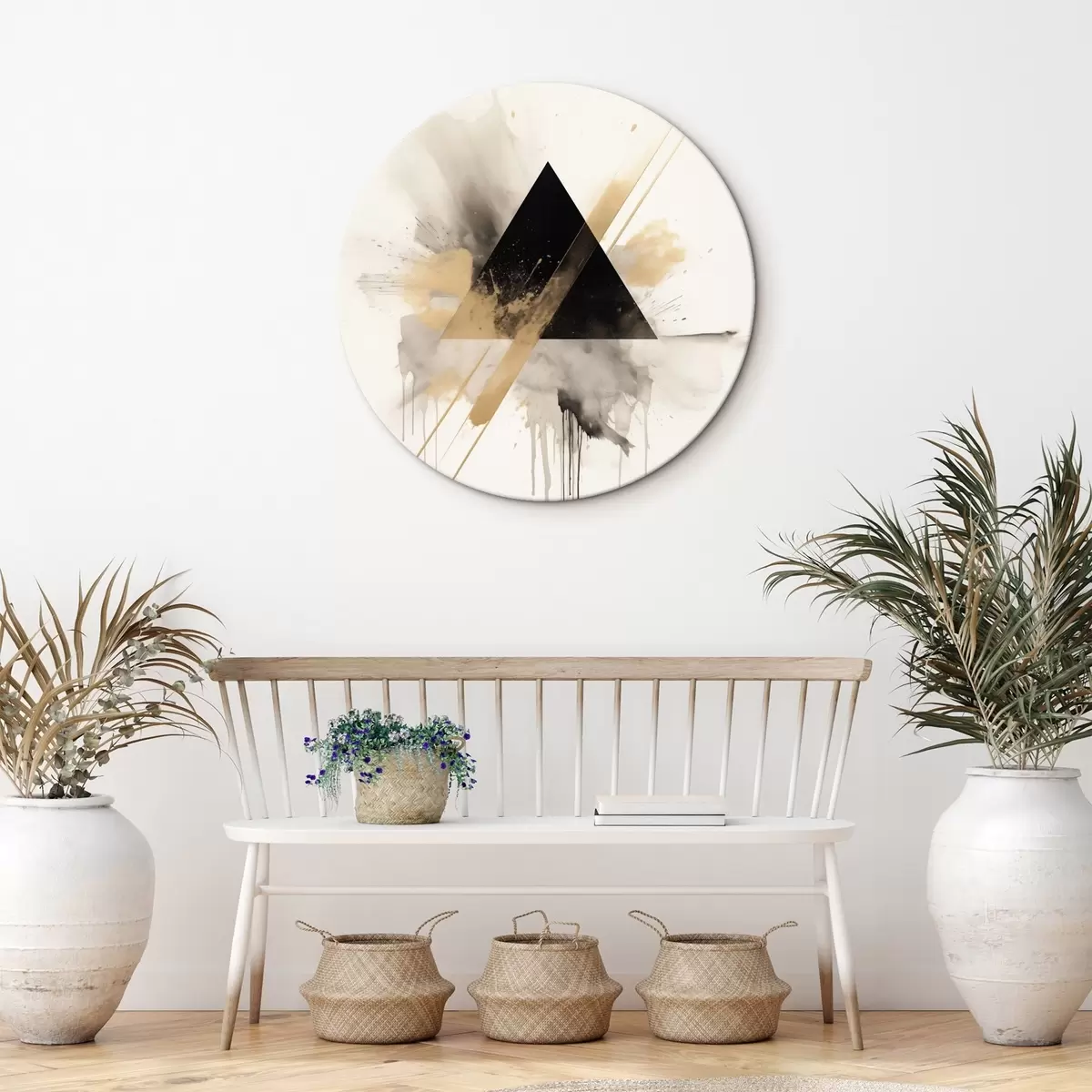 Kerek festmények Geometria: fekete háromszög világos foltokkal és vonalakkal r46540