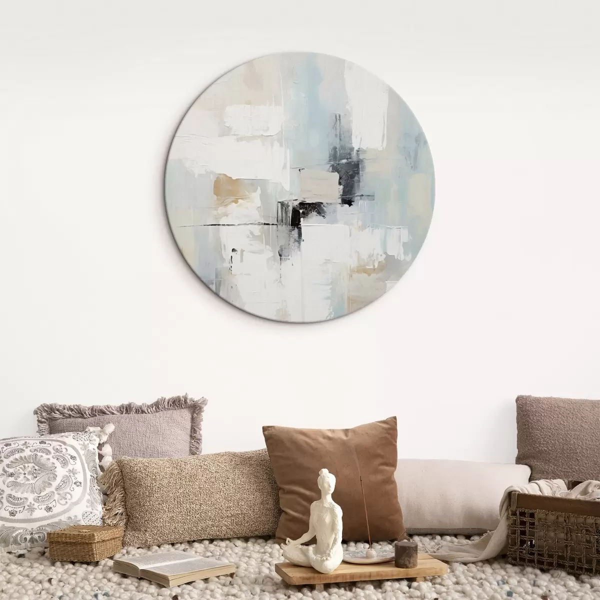 Kerek festmények Világos tónusú absztrakt, fekete akcentussal r46548