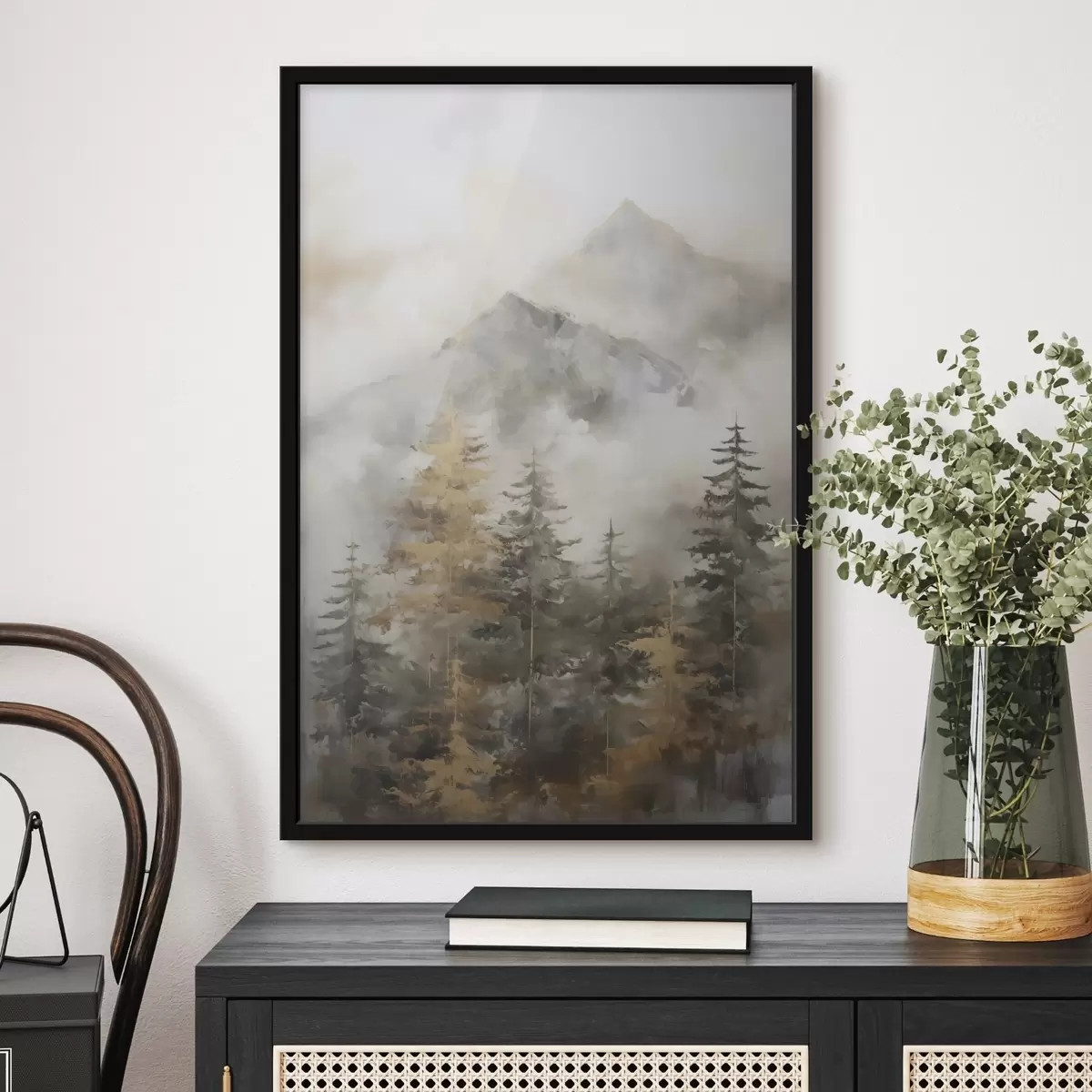 Plakát a sziklán Erdei háttér hegyekkel, festmény utánzat f46670