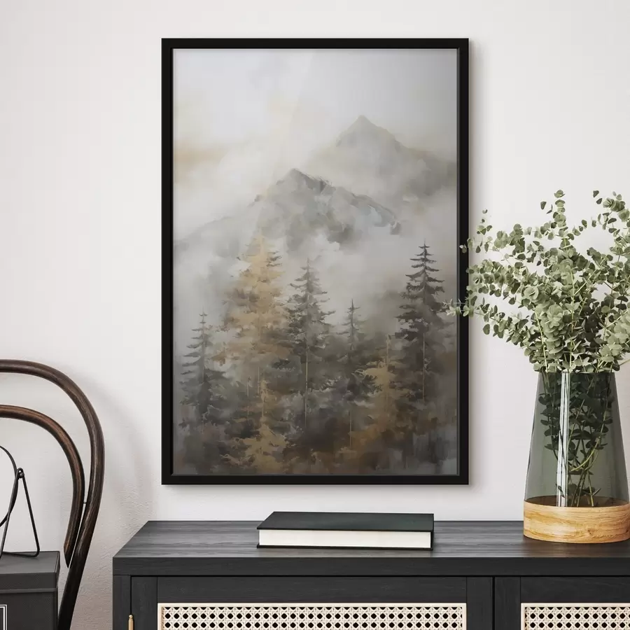 fotószőnyeg Erdei háttér hegyekkel, festmény utánzat f46670