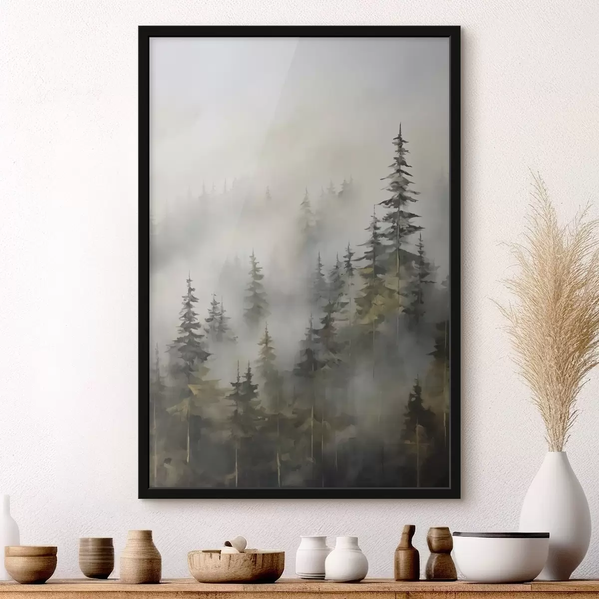 Plakát a sziklán Ködös erdő festmény utánzat f46671