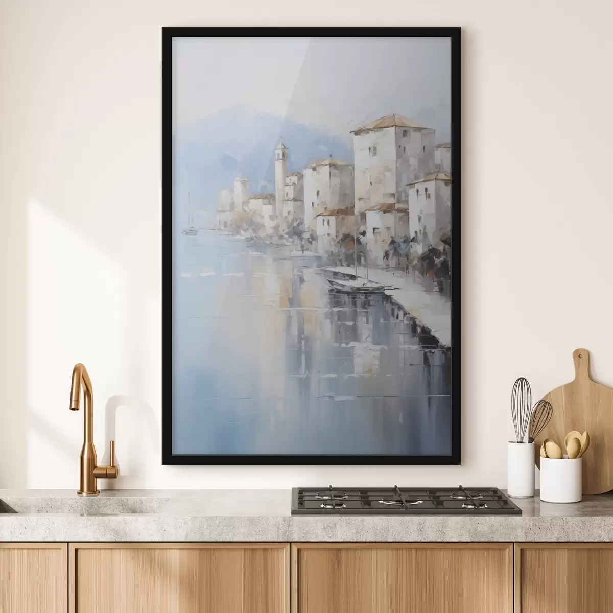 Plakát a sziklán Absztrakt házak az öbölnél festmény utánzat f46673