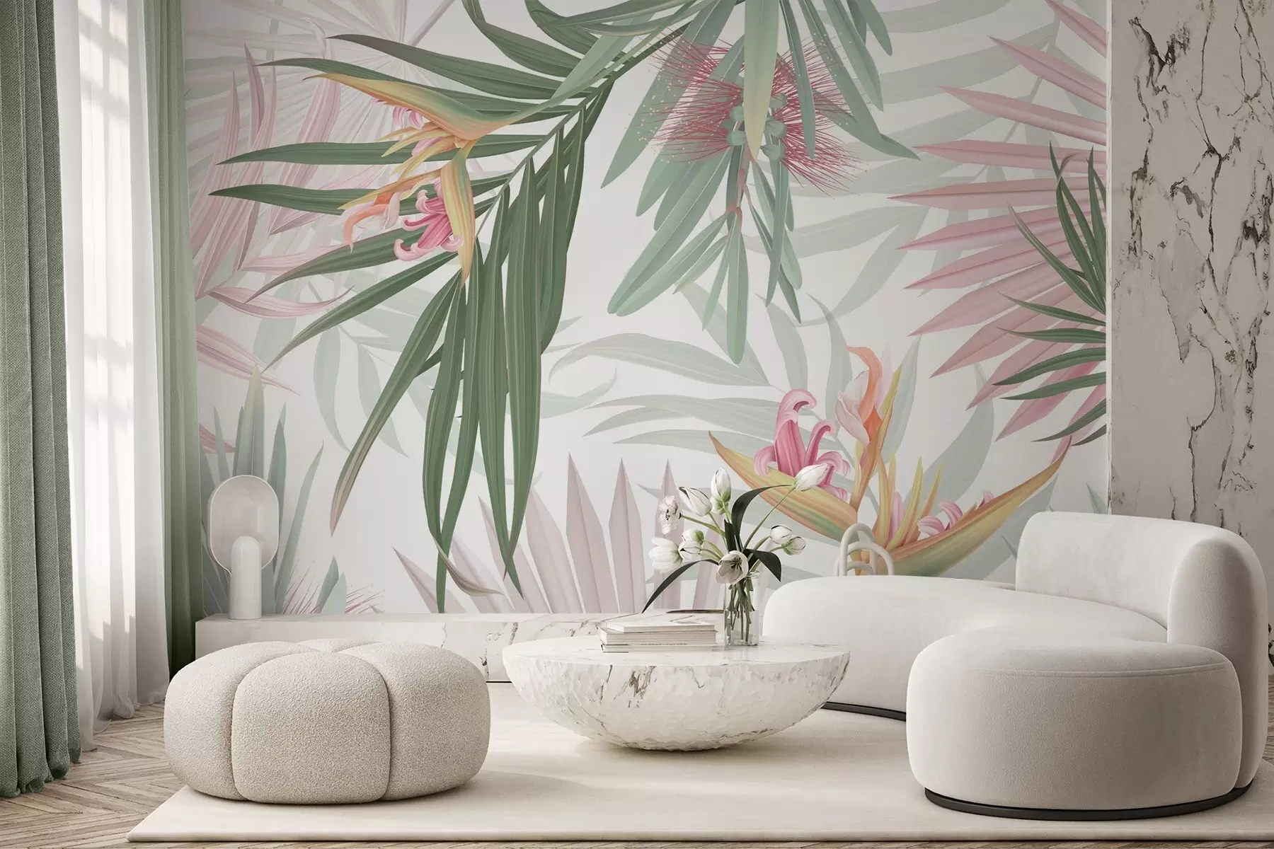 fotószőnyeg Strelitzia pálmalevelek között w04896v2