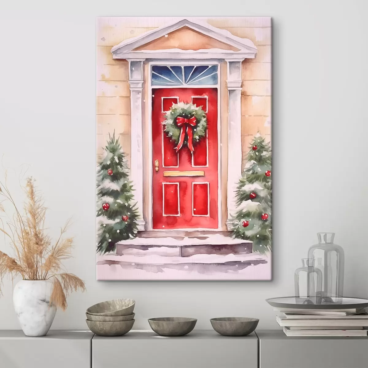 fotótapéta Karácsonyi ajtó koszorúval s46622