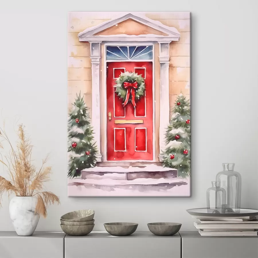 fotótapéta Karácsonyi ajtó koszorúval s46622