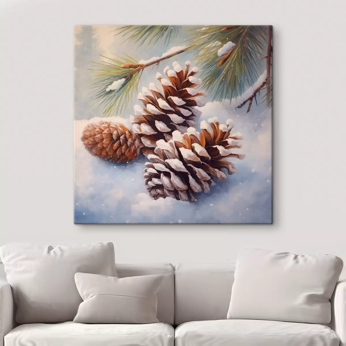 fotótapéta Hóval borított fenyőtobozok és ágak s46631