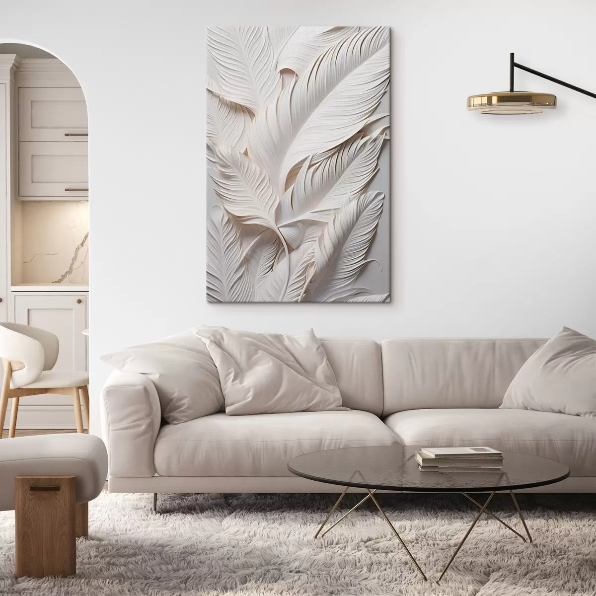 fotótapéta Fehér levelek bonyolult részletekkel, texturált és réteges hatást keltve, minimalista művészet s46706