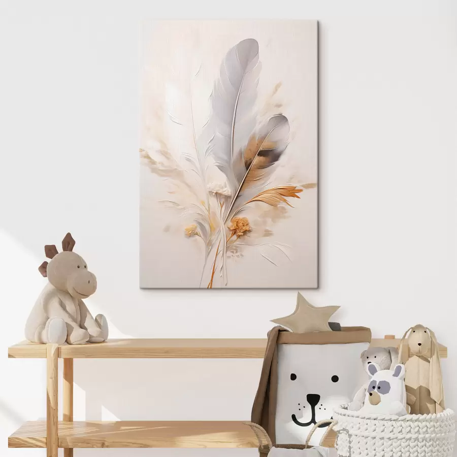 fotótapéta Absztrakt tollak, bézs és barna tollakkal körülvéve, puha és finom, világos bézs háttérrel s46712