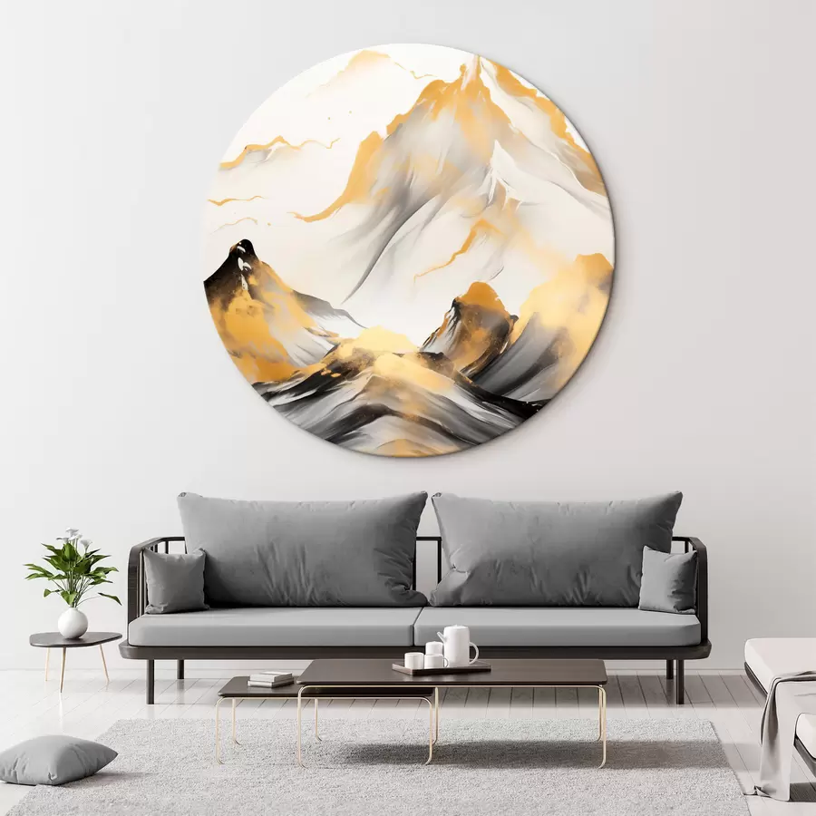 fotótapéta Texturált sárga és fekete hegyek havas csúcsokkal, tusfestés stílusban, minimalista hegylánc r46683