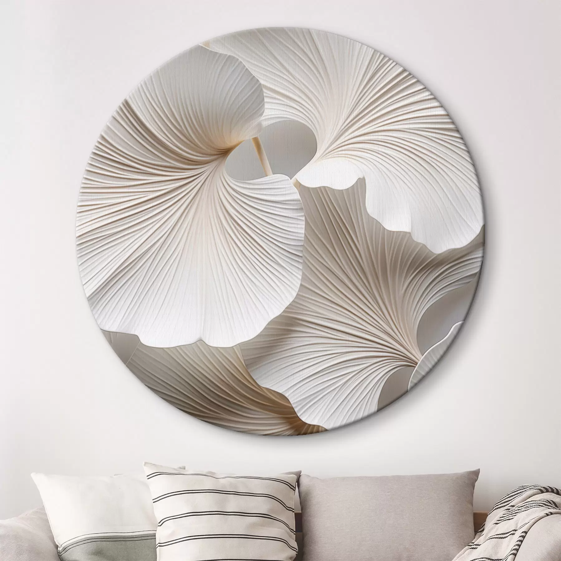 fotótapéta Fehér ginkgo biloba levelek részletes erekkel, lágy megvilágítással, texturált, elegáns és minimalista kialakítással r46705