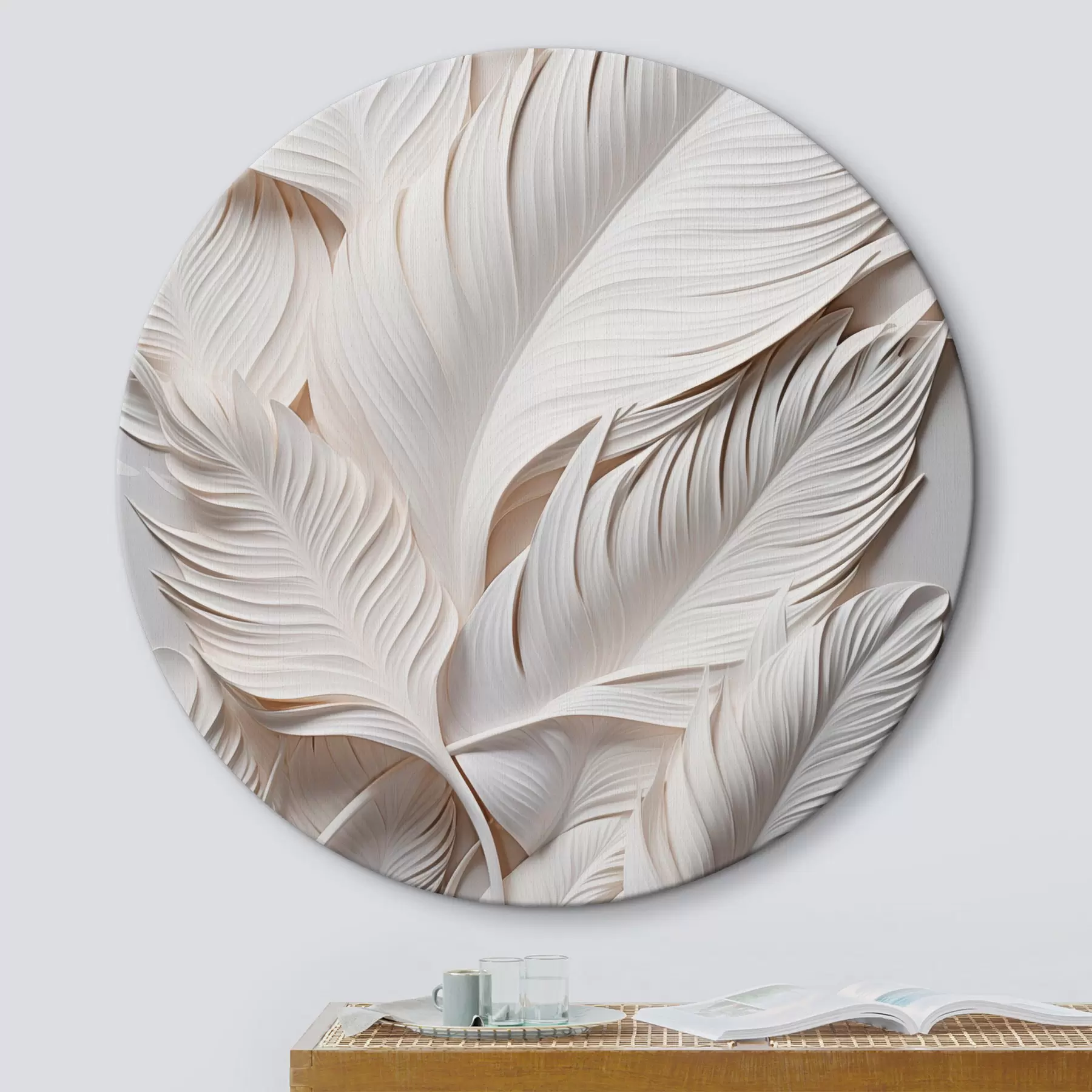 fotótapéta Fehér levelek bonyolult részletekkel, texturált és réteges hatást keltve, minimalista művészet r46706