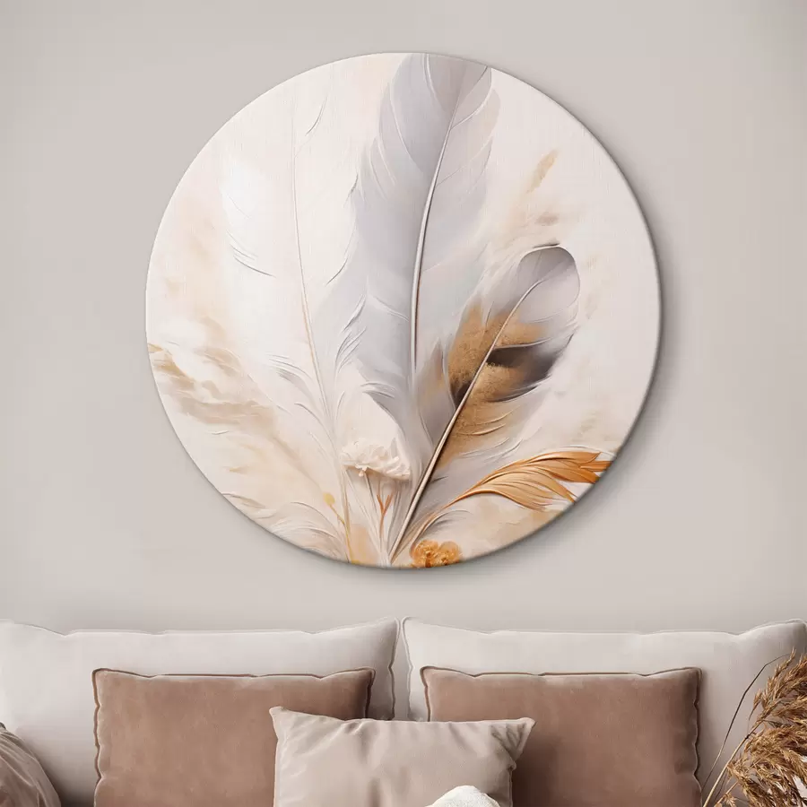 fotótapéta Absztrakt tollak, bézs és barna tollakkal körülvéve, puha és finom, világos bézs háttérrel r46712