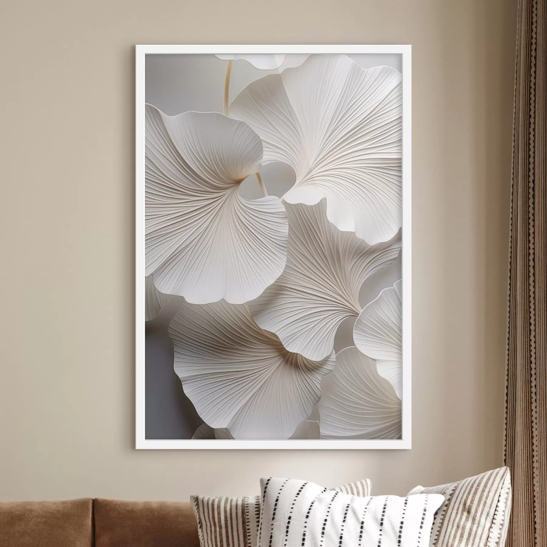 fotószőnyeg Fehér ginkgo biloba levelek részletes erekkel, lágy megvilágítással, texturált, elegáns és minimalista kialakítással. f46705