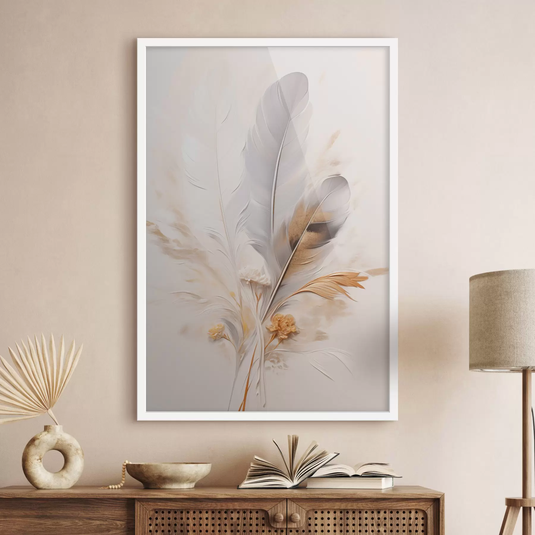 fotószőnyeg Absztrakt tollak, bézs és barna tollakkal körülvéve, puha és finom, világos bézs háttérrel f46712